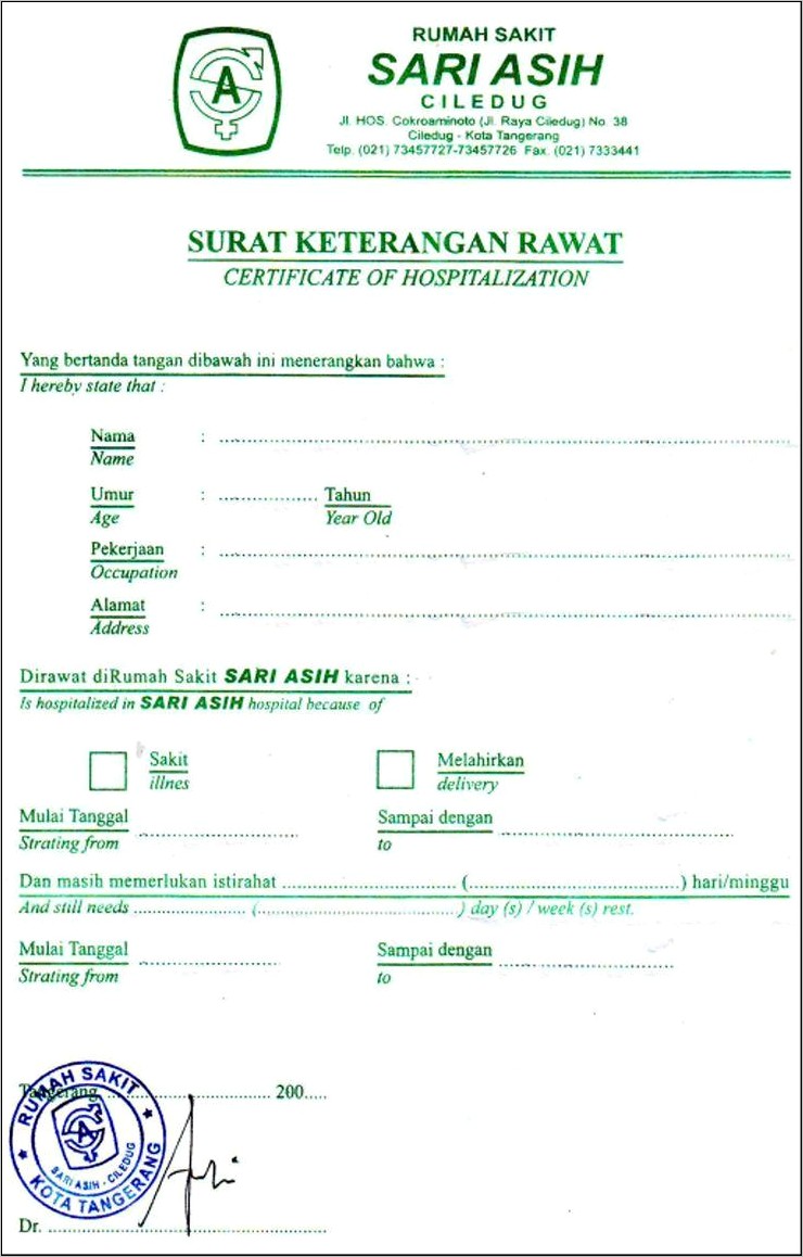 Contoh Surat Keterangan Sakit Dari Rumah Sakit Dumai