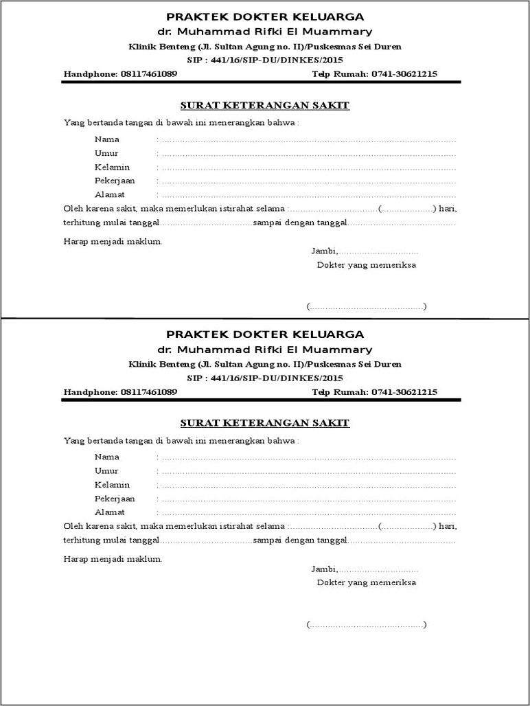 Contoh Surat Keterangan Sakit Dari Uks