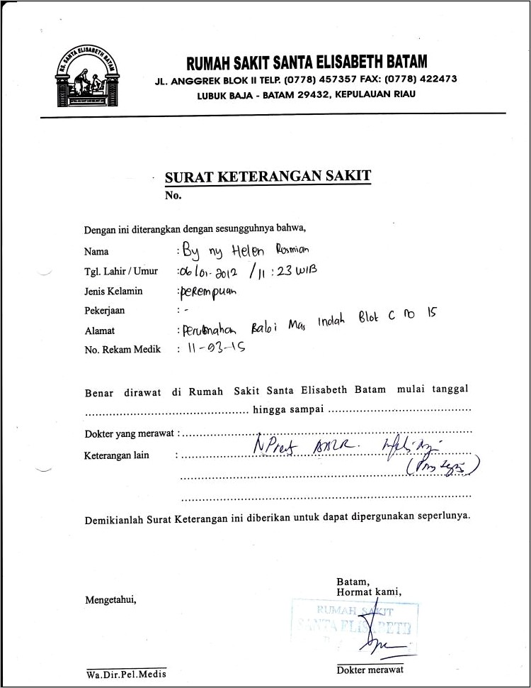 Contoh Surat Keterangan Sakit Kanker Dari Dokter