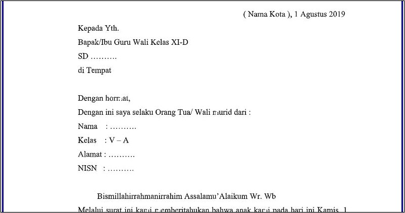 Contoh Surat Keterangan Sakit Ke Sekolah