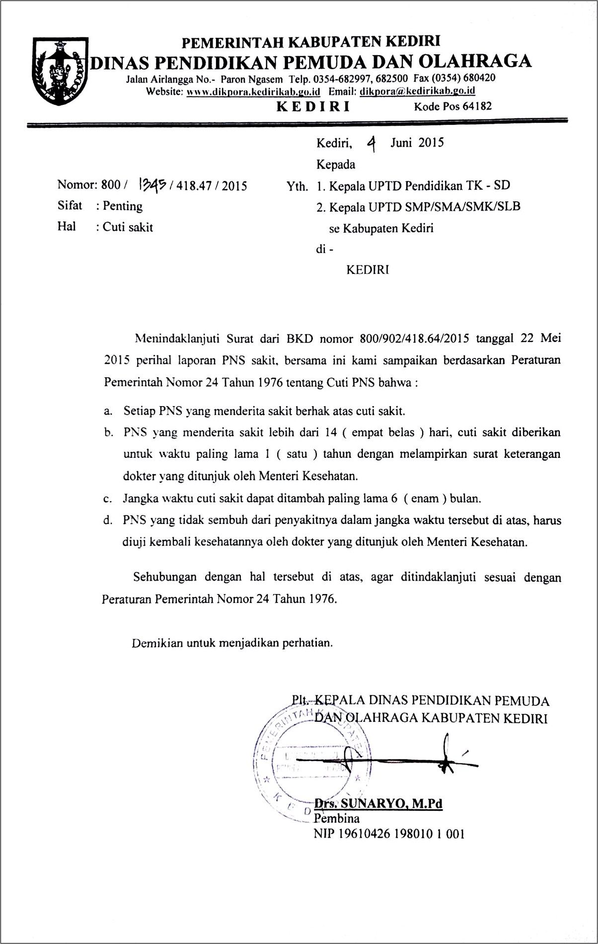 Contoh Surat Keterangan Sakit Pns Peraturan Menteri