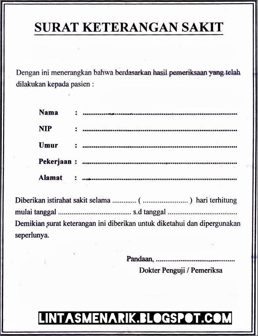 Contoh Surat Keterangan Sakit Rumah Sakit Ciereng Subang