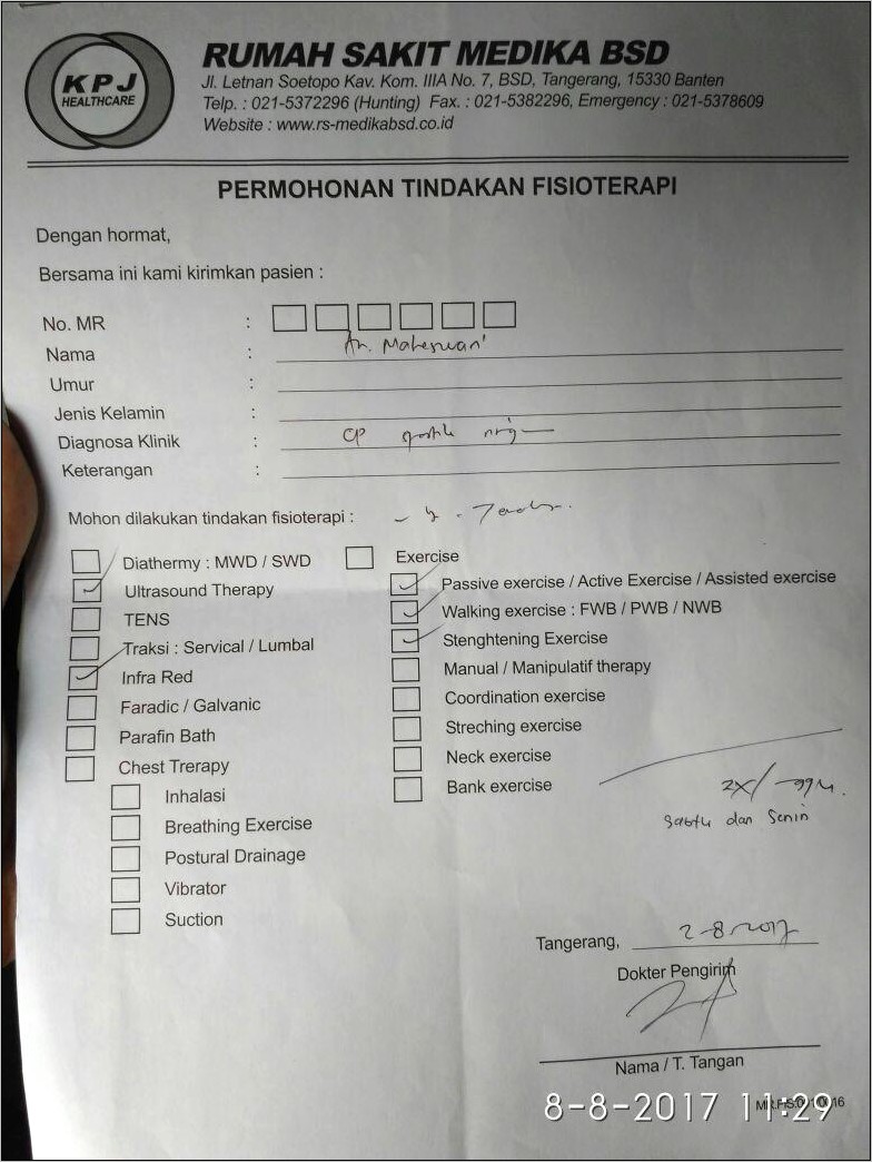 Contoh Surat Keterangan Sakit Rumah Sakit Tangerang