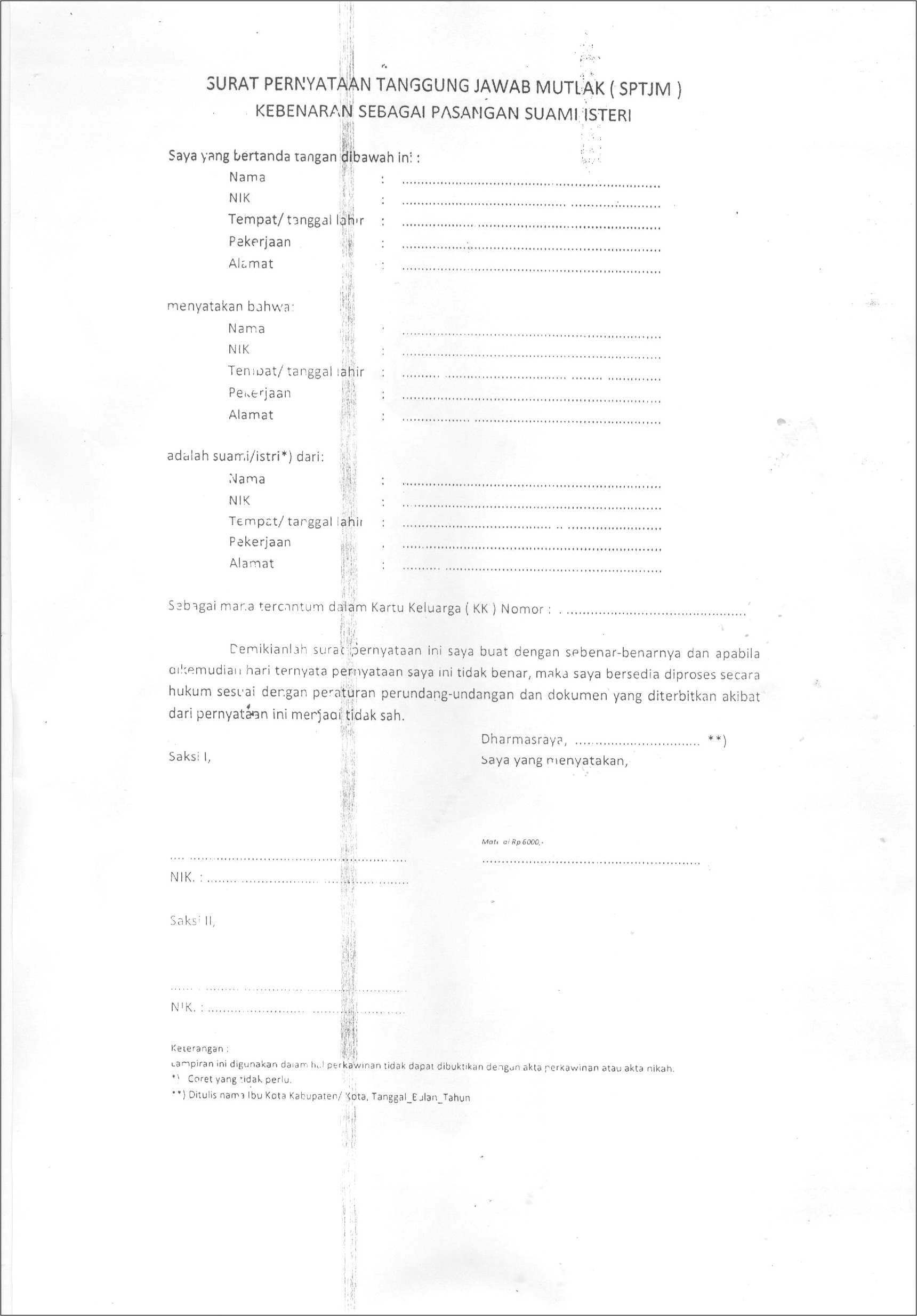 Contoh Surat Keterangan Saksi Akta Kelahiran