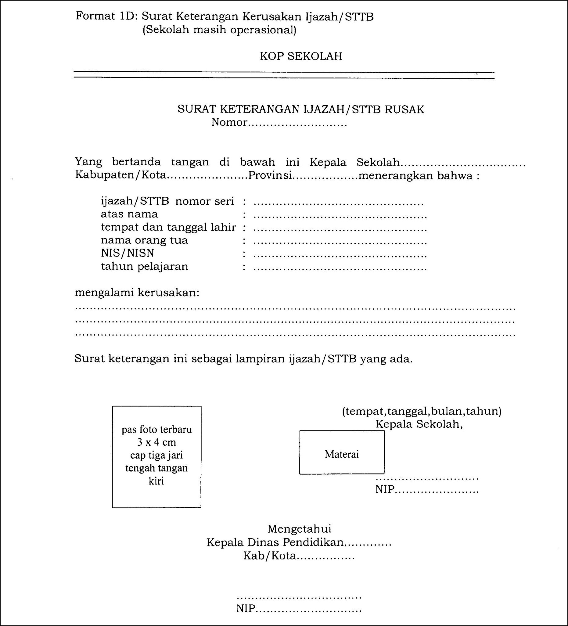 Contoh Surat Keterangan Salah Penulisa Nisn