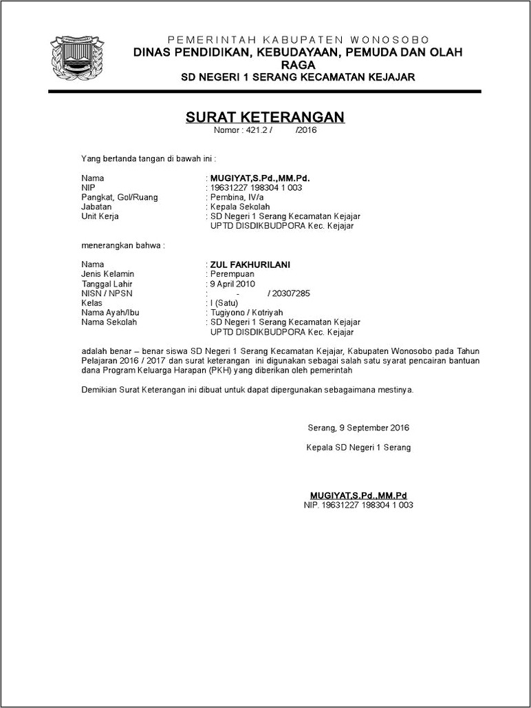 Contoh Surat Keterangan Salah Penulisan Nisn Siswa