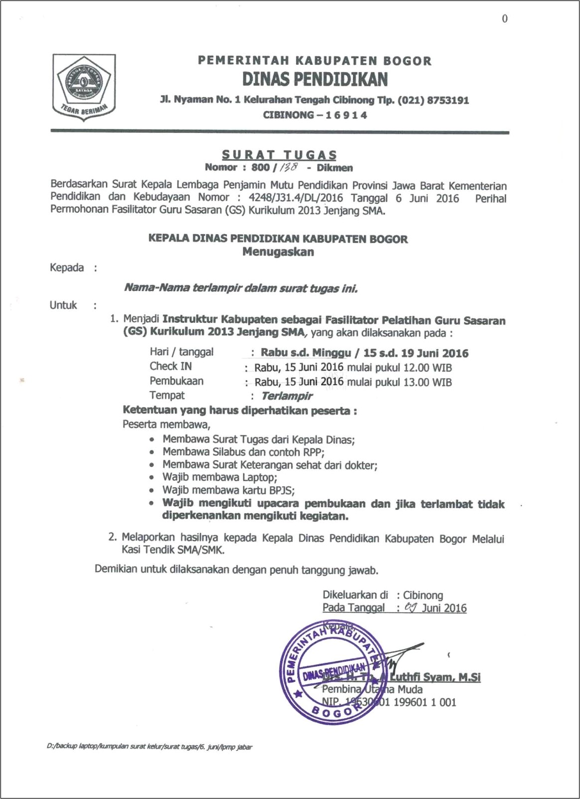 Contoh Surat Keterangan Sebagai Instruktur