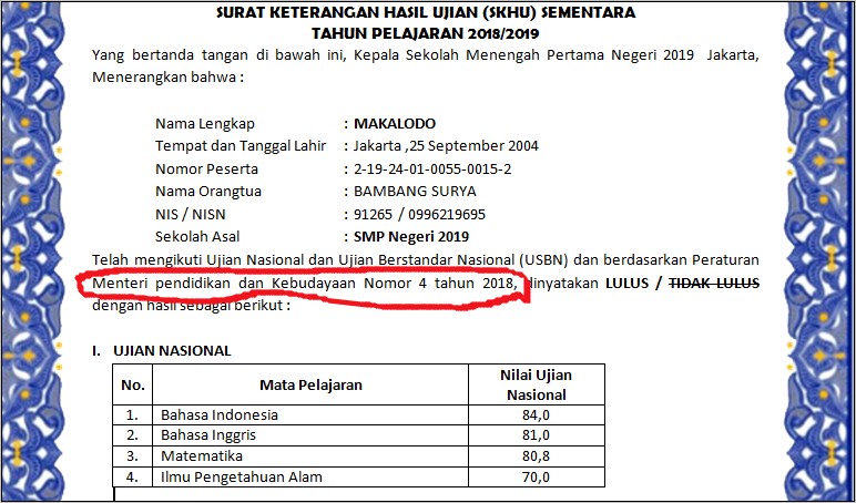 Contoh Surat Keterangan Sedang Ujian