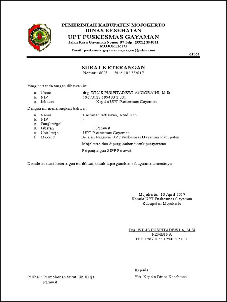 Contoh Surat Keterangan Sehat 2017
