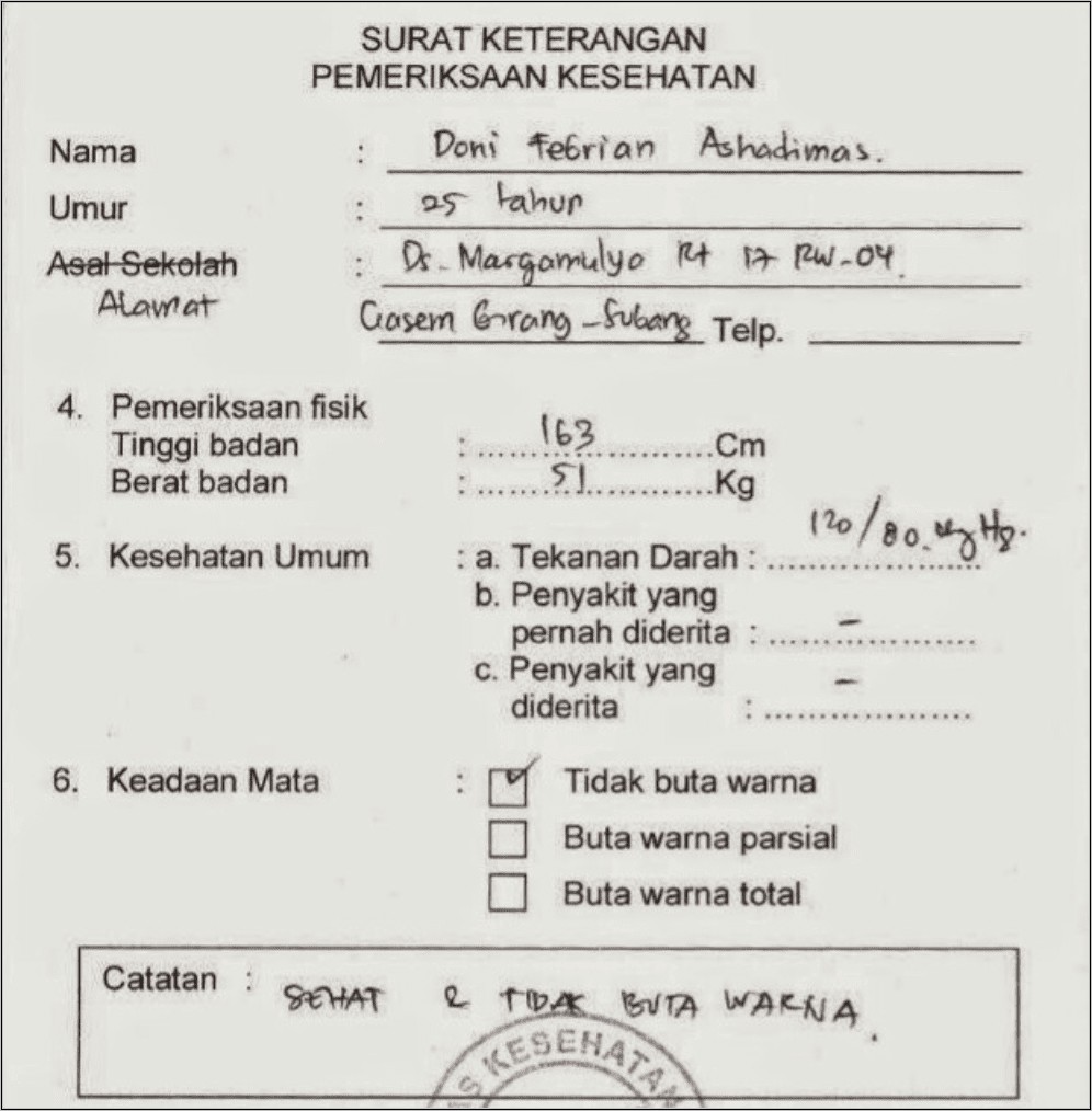 Contoh Surat Keterangan Sehat Puskesmas Surabaya