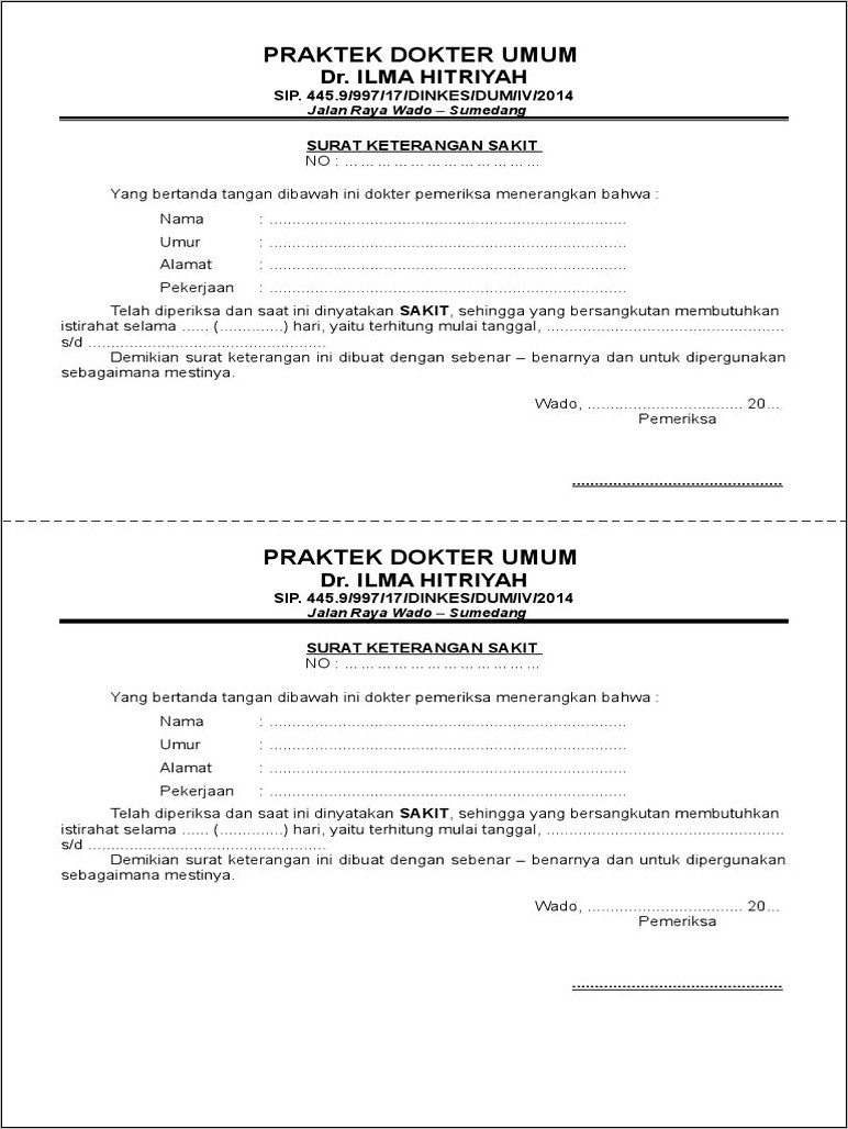Contoh Surat Keterangan Sehat Rsud Sumedang