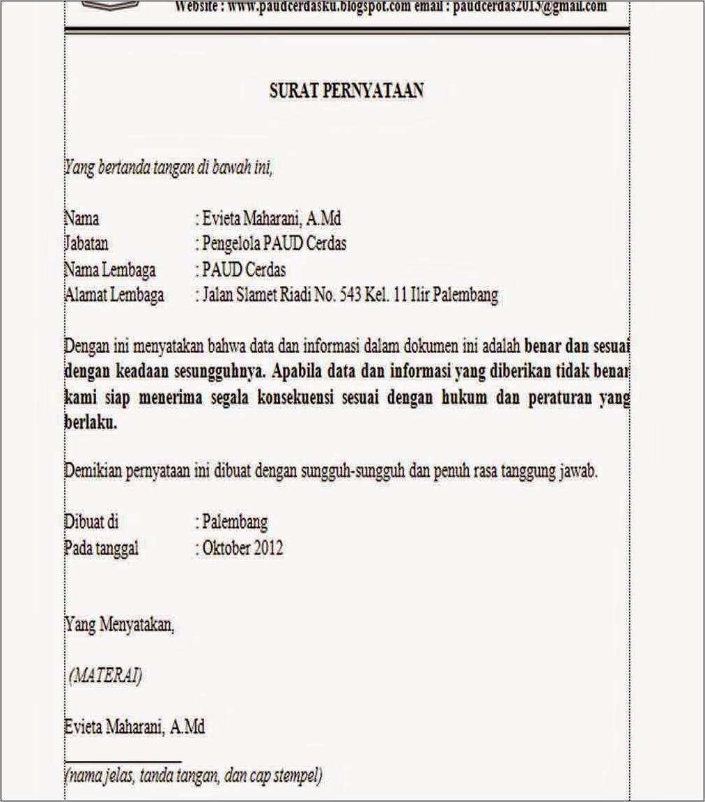 Contoh Surat Keterangan Sekolah Berakreditasi B