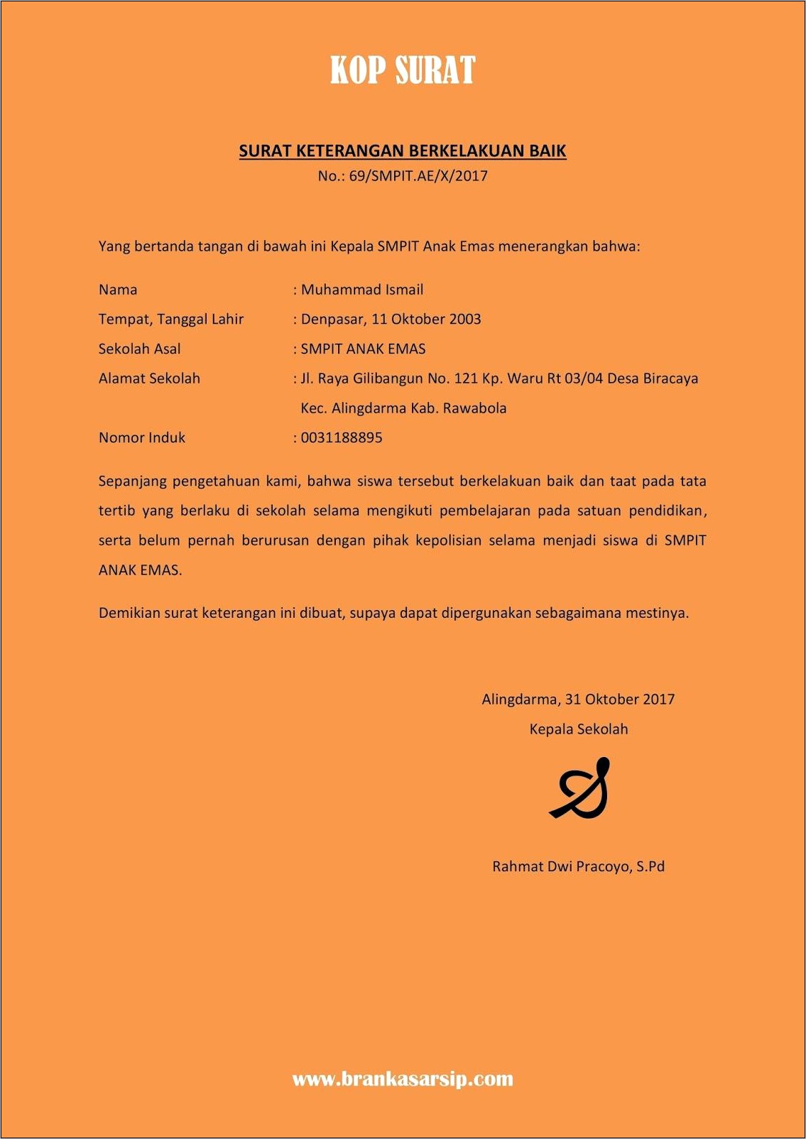 Contoh Surat Keterangan Sekolah Sma