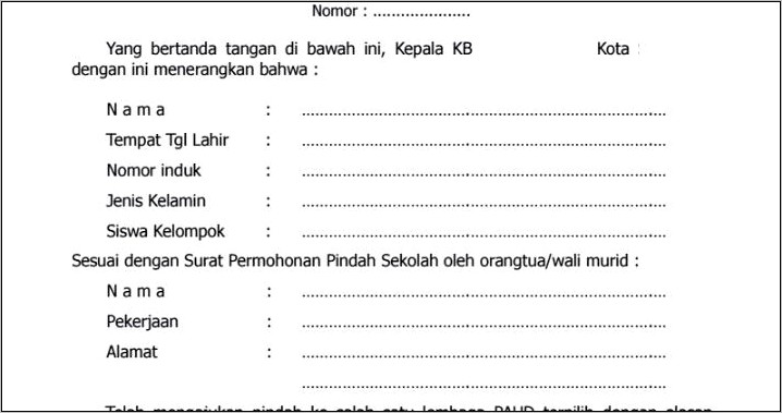 Contoh Surat Keterangan Sekolah Tk