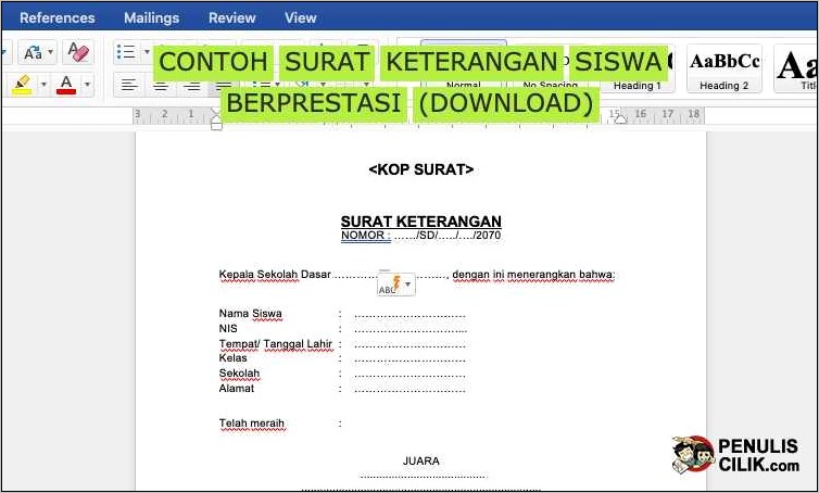 Contoh Surat Keterangan Sekolah