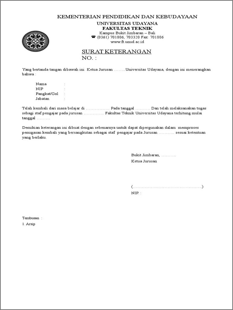 Contoh Surat Keterangan Selesai Belajar Pendidikan Tapos