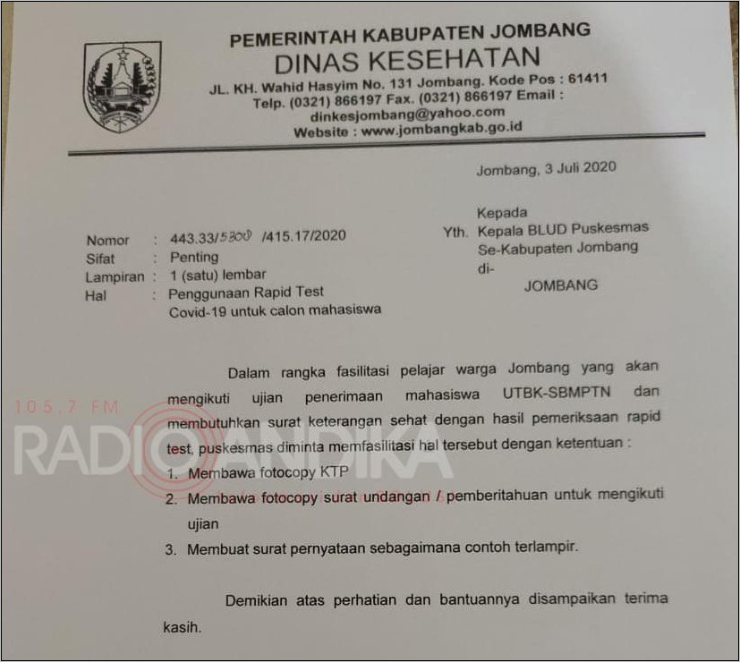 Contoh Surat Keterangan Selesai Ujian