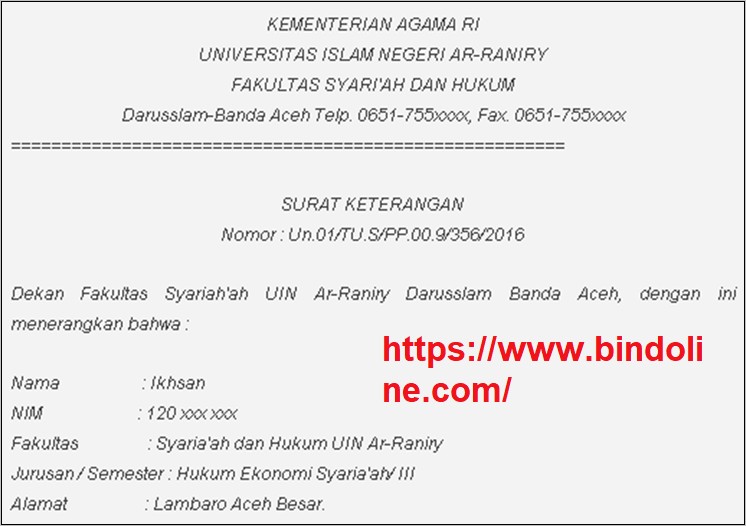 Contoh Surat Keterangan Semester Akhir