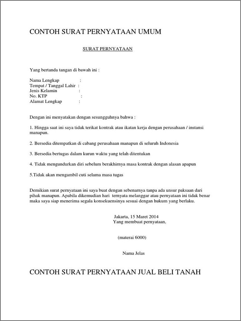 Contoh Surat Keterangan Siap Mempertanggung Jawabkan