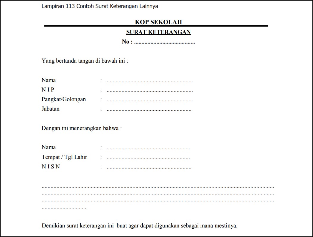 Contoh Surat Keterangan Siswa Bersekolah Di Sd