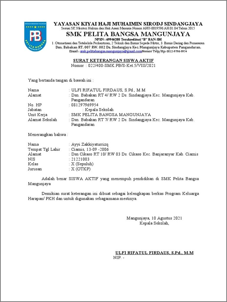 Contoh Surat Keterangan Siswa Dari Rt Rw
