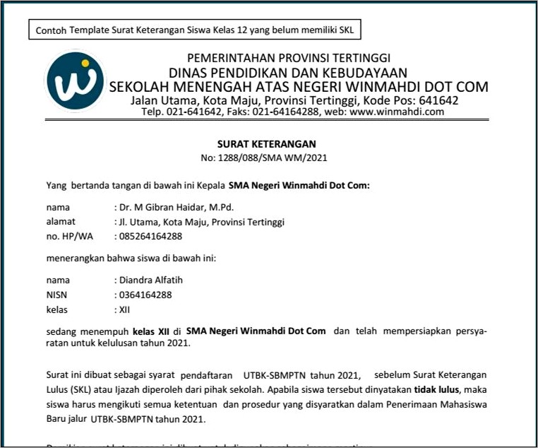 Contoh Surat Keterangan Siswa Dikeluarkan Dari Sekolah