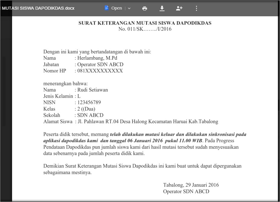 Contoh Surat Keterangan Siswa Smk