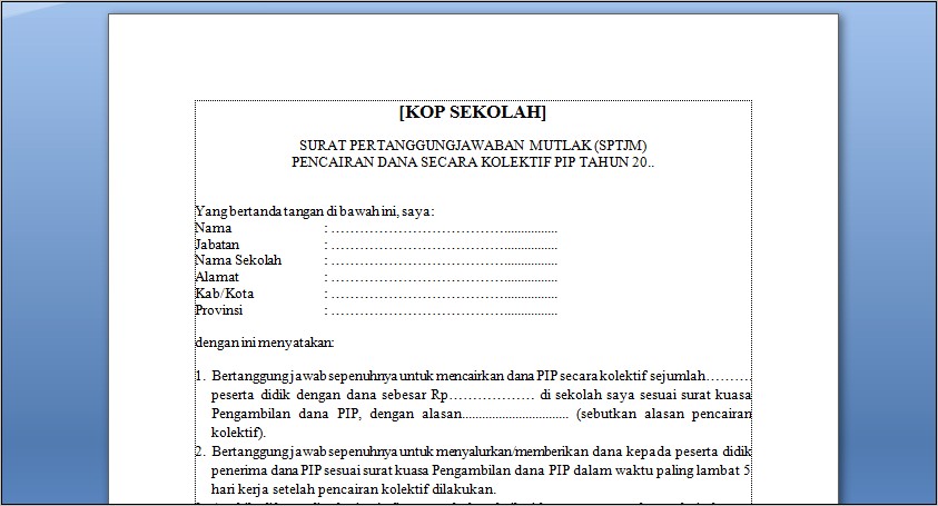 Contoh Surat Keterangan Siswa Untuk Pip