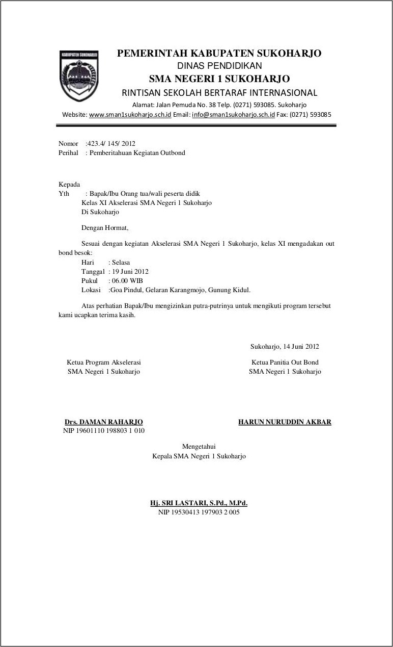 Contoh Surat Keterangan Sma Negeri