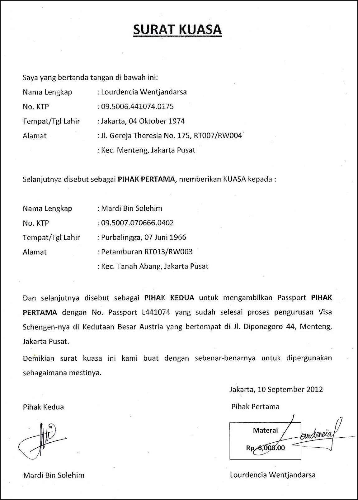 Contoh Surat Keterangan Sponsor Visa Perorangan
