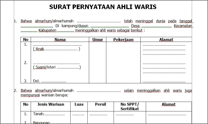 Contoh Surat Keterangan Tanah Dua Orang Pemilik Dari Desa