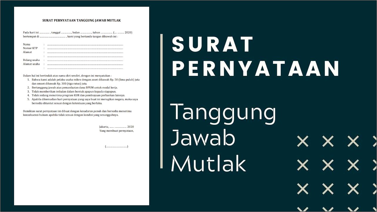 Contoh Surat Keterangan Tanggung Jawab Mutlak