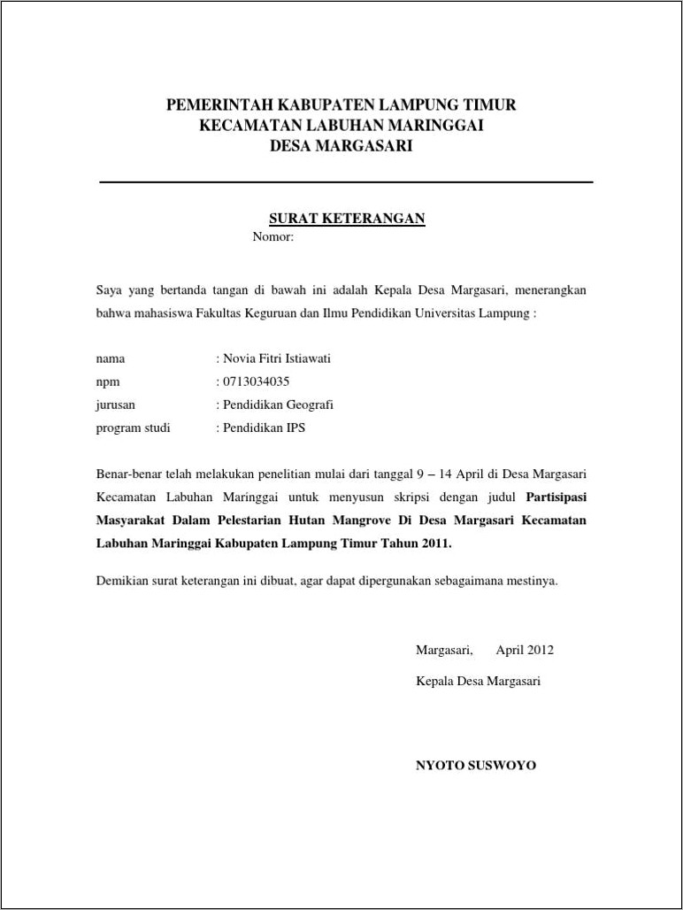Contoh Surat Keterangan Telah Melakukan Penelitian Dari Perusahaan