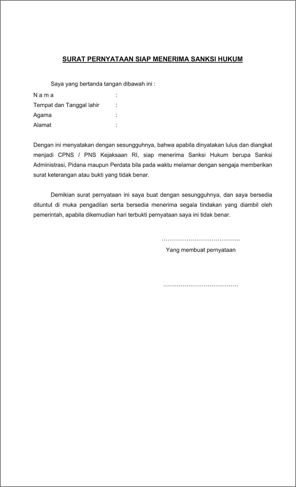 Contoh Surat Keterangan Tenaga Administrasi