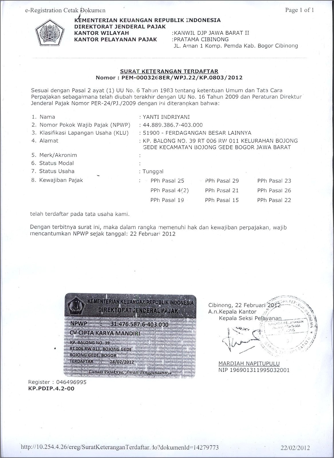 Contoh Surat Keterangan Terdaftar Cv