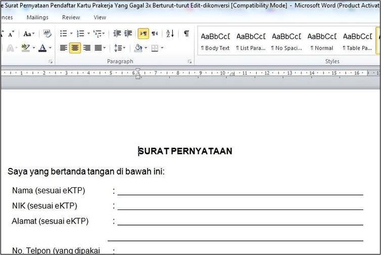 Contoh Surat Keterangan Terdaftar E Ktp.word