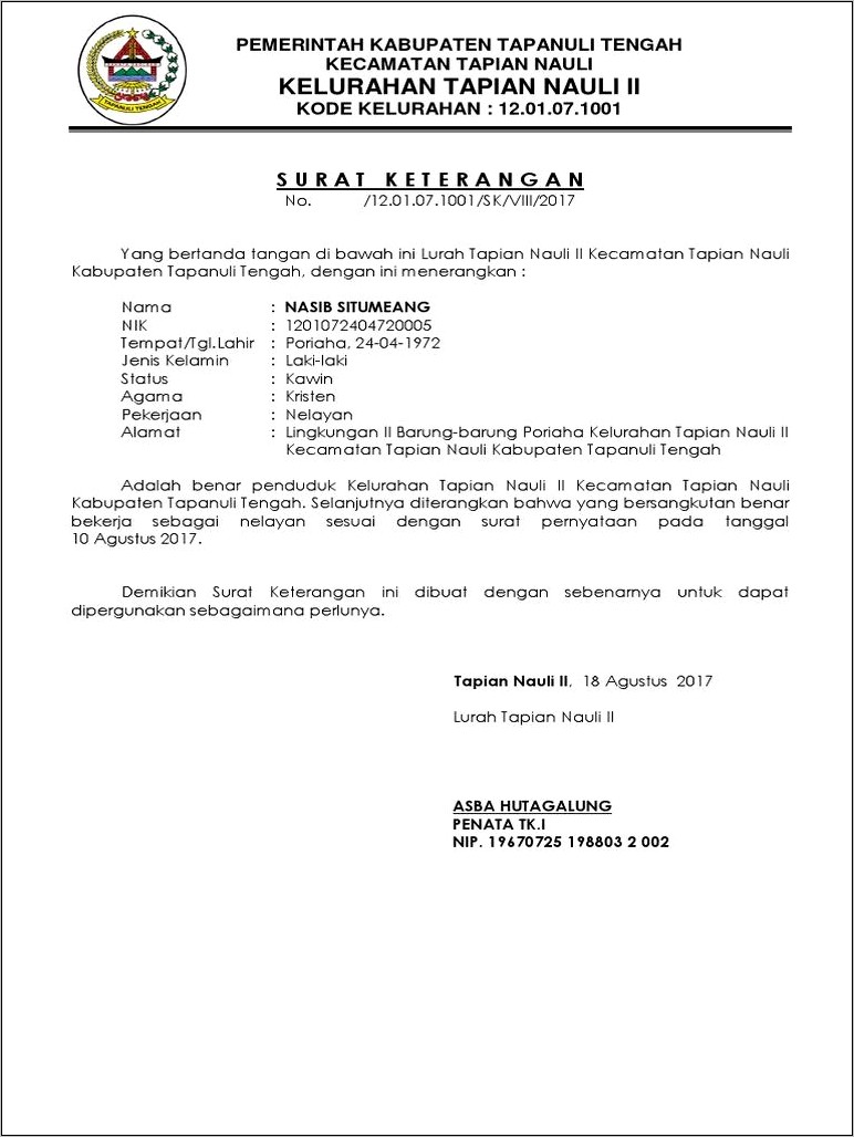 Contoh Surat Keterangan Terdaftar Perikanan