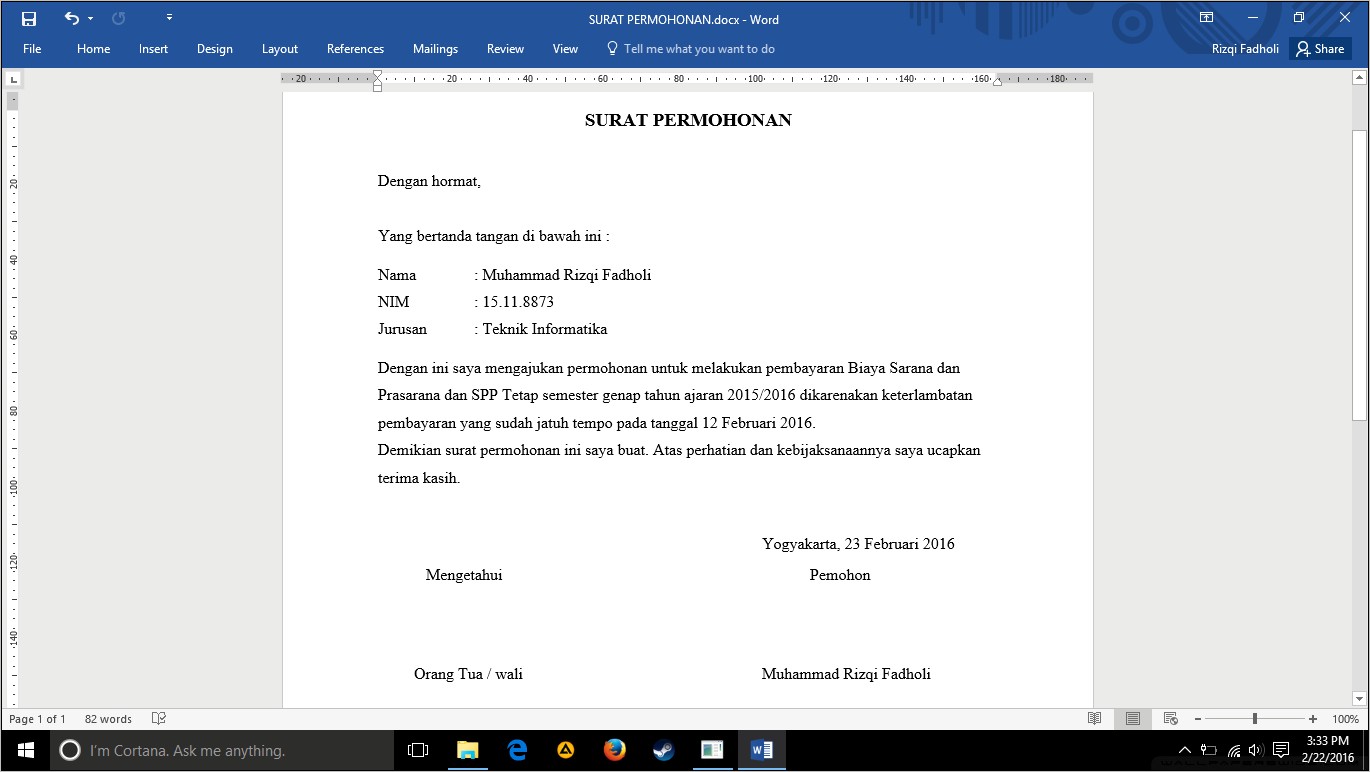 Contoh Surat Keterangan Terlambat Pembayaran Pajak