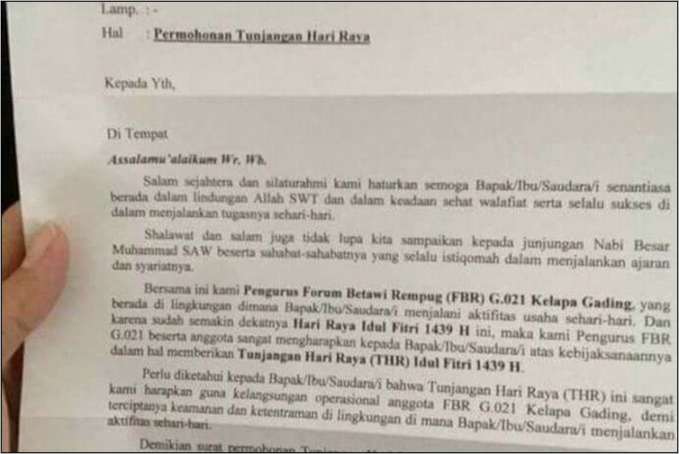 Contoh Surat Keterangan Thr
