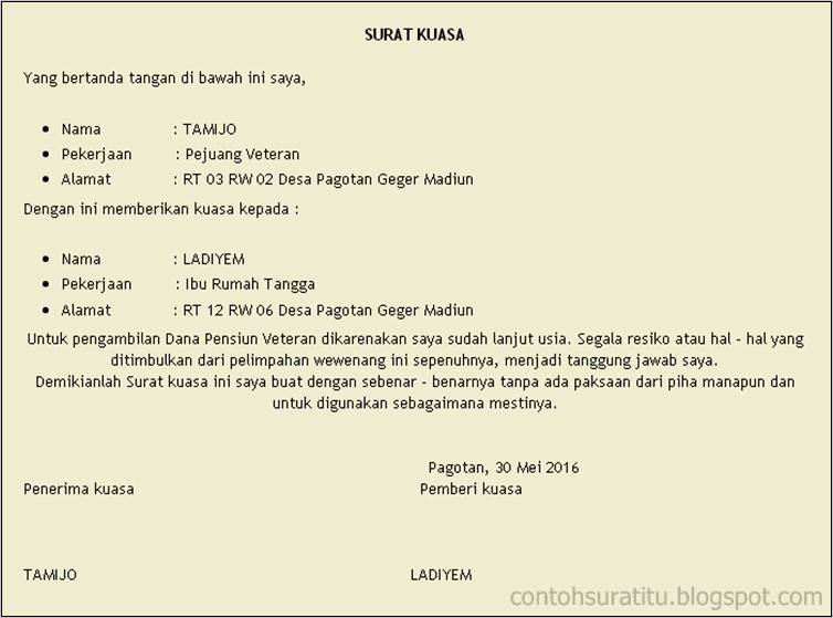 Contoh Surat Keterangan Tidak Ada Kuasa Di Bank