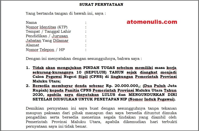 Contoh Surat Keterangan Tidak Bertugas