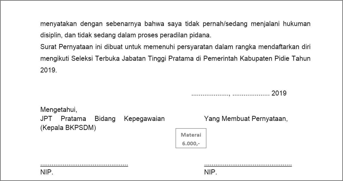 Contoh Surat Keterangan Tidak Dalam Menjalani Hukuman Disiplin