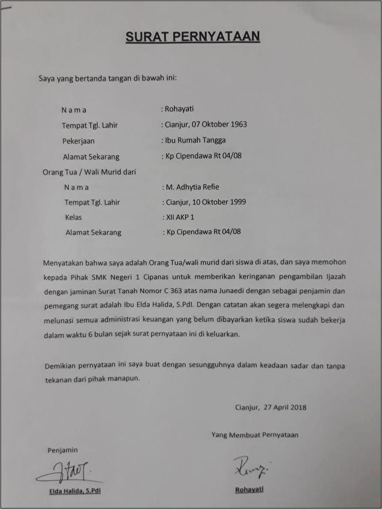 Contoh Surat Keterangan Tidak Mampu Bayar Bpjs