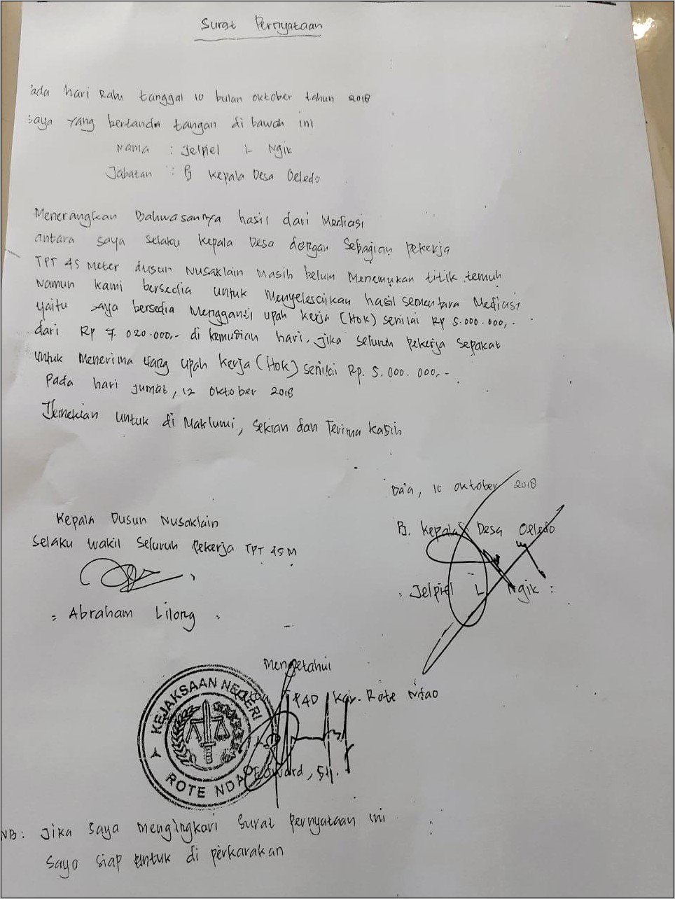 Contoh Surat Keterangan Tidak Menjadi Pj Kepala Desa