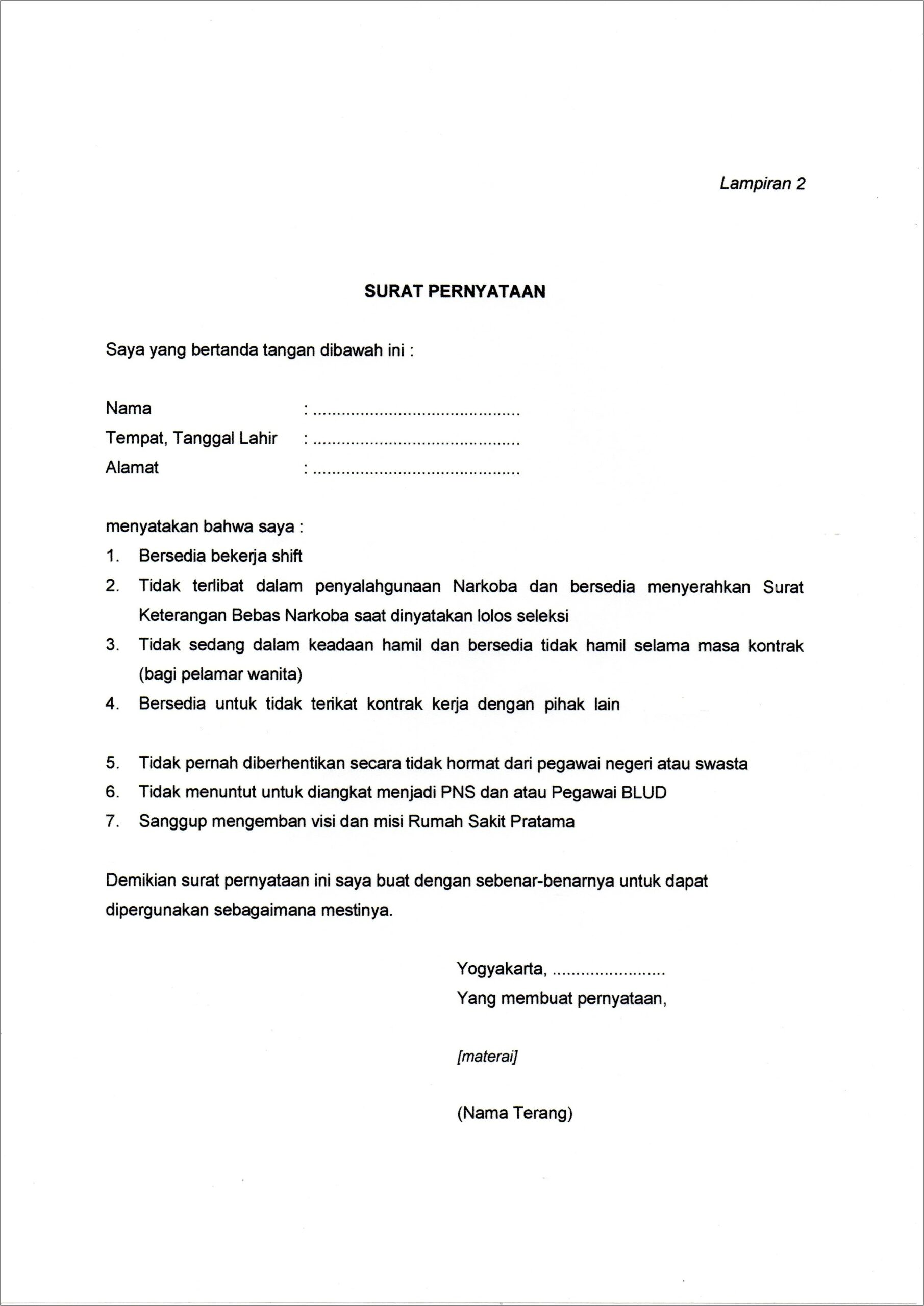 Contoh Surat Keterangan Tidak Menuntut Menjadi Pns
