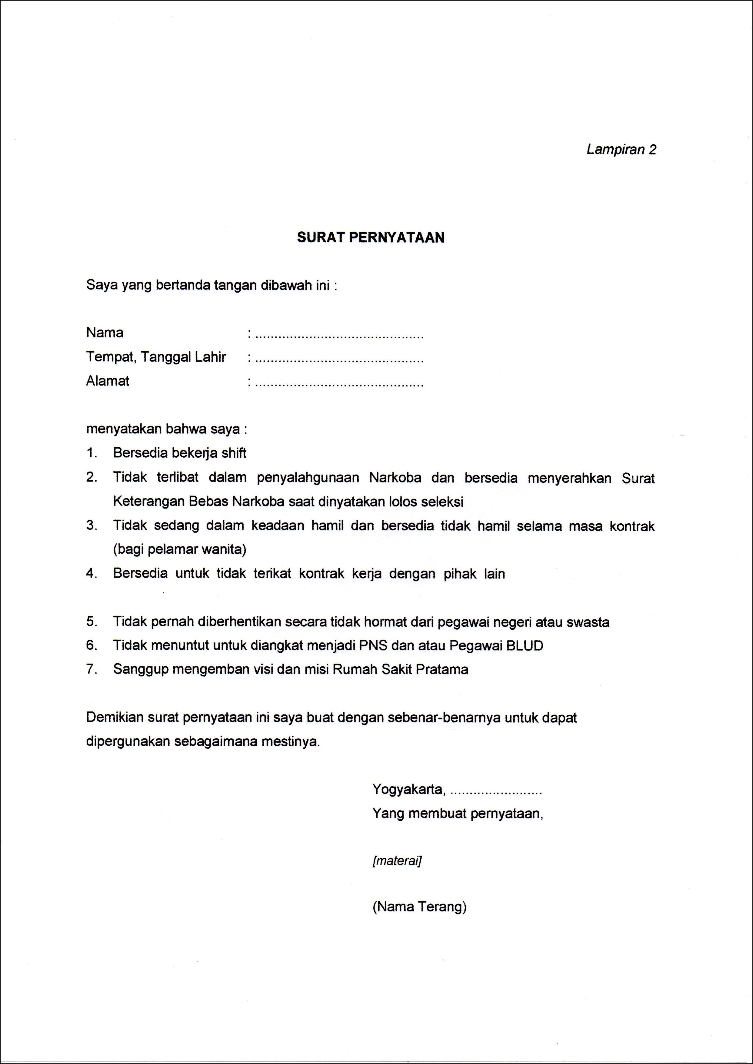 Contoh Surat Keterangan Tidak Menuntut Menjadi Pns