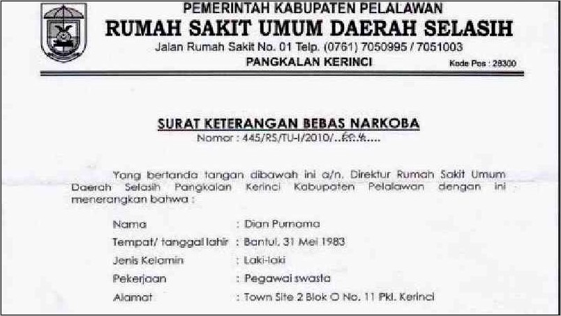 Contoh Surat Keterangan Tidak Narkoba Untuk Untuk Cpns Kemenag