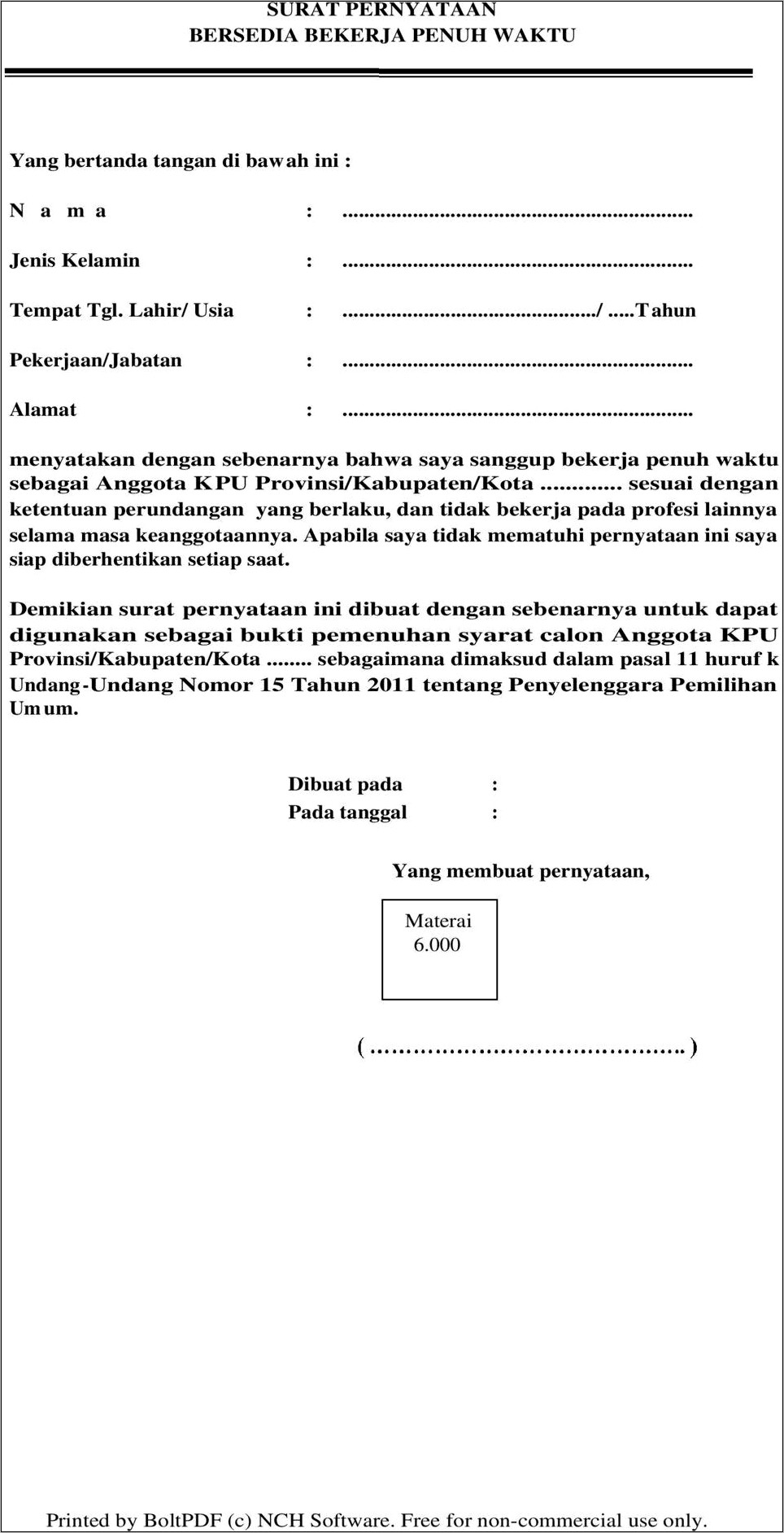 Contoh Surat Keterangan Tidak Pernah Diberhentikan Dengan Tidak Hormat