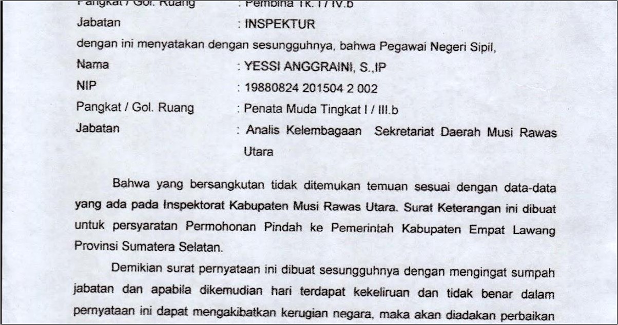Contoh Surat Keterangan Tidak Pernah Mendapat Hukuman Disiplin