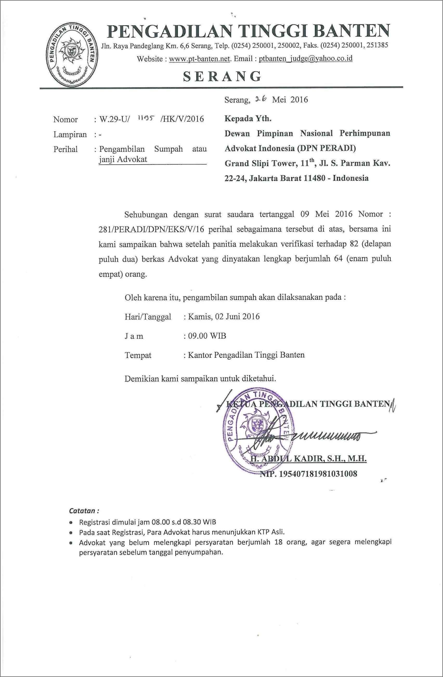 Contoh Surat Keterangan Tidak Pidana Advokat